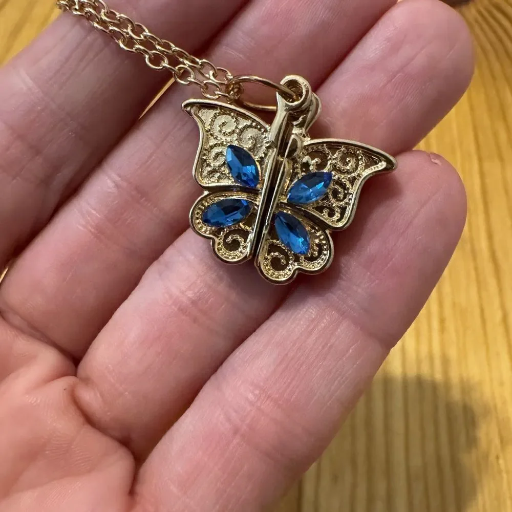 Classic Butterfly Pendant I Love YOU Gold Necklace Jewelry Gift Women 12”